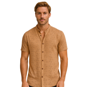 Camisa Tejida Floreada Camel