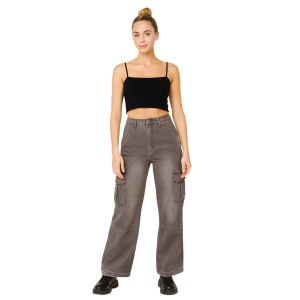 Pantalon Jeans Cargo Mujer Arena